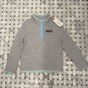 Vineyard Vines Girls Gray and Blue Quarter-Button Sweatshirt XS (5-6 years)
